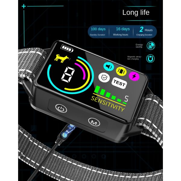M Intelligent Rechargeable Eco-friendly Plastic Dog Training Collar LCD Color Screen Waterproof IP67 Long Battery Life Bark Stop