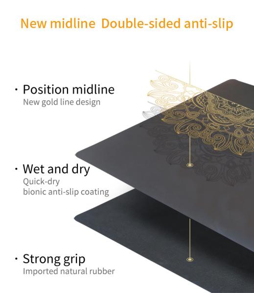 Golden Mandala With Position Line 5mm 68cm Wide PU Rubber Non Slip Yoga Mat For Pilates Fitness