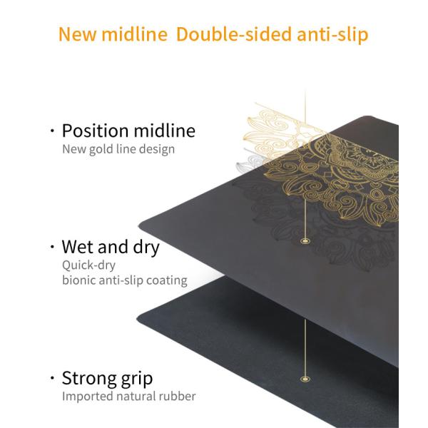 Golden Mandala With Position Line 5mm 68cm Wide PU Rubber Non Slip Yoga Mat For Pilates Fitness