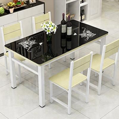 Toughened Glass Top Dining Room Table , Black Glass Dining Table Set