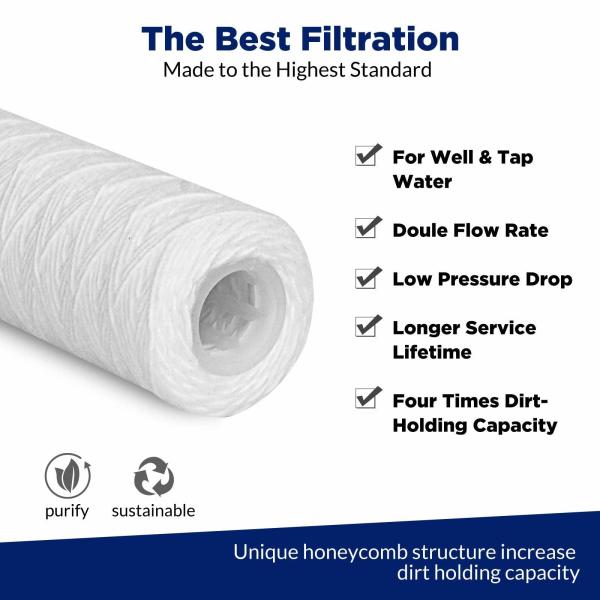 5 Microns de fios de fibra de PP cartucho de filtro de água para beber 10 polegadas