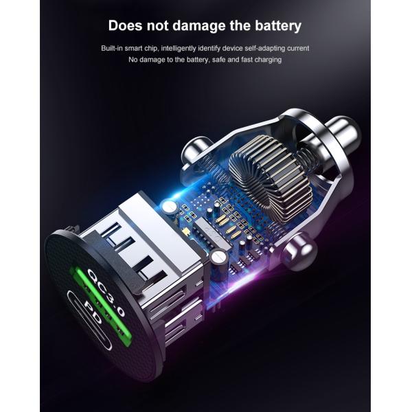 36w Dual Port Car Charger PD 20w USB C QC3.0 5V 4.8A