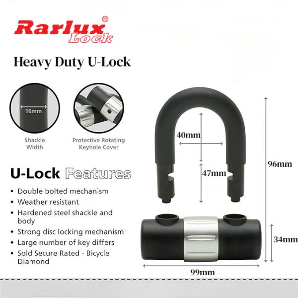 Rarlux 8402 Heavy Duty U-Lock Bicycle Chain Lock with Key Anti-Theft Multi-Specifications