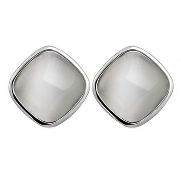 Sterling 925 Silver Square Created White Opal Stud Earrings(E12283WHITE)