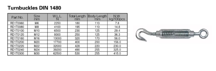 Carbon Steel Turnbuckles DIN 1480 M6-M30 Hot Selling Rigging Hardware