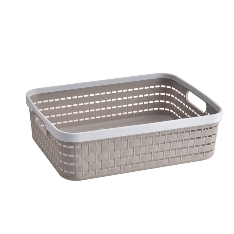 Plastic PP Storage Basket Linen Texture Portable Organizer Bin for Study Books Toys Clutter Organization