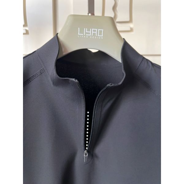 Men High Neck Short Sleeve Shirts Stretch Quick Dry and Breathable Fabric for Outdoor Sport T-shirt