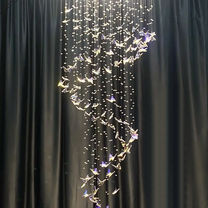 Butterfly Crystal Chandelier Living Room Crystal Staircase Pendant Light Indoor Large LED Lights(WH-NC-165)