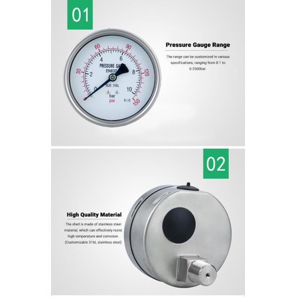 4 Inch 600bar Back Connection Stainless Steel Hydraulic Pressure Gauges Manufactured