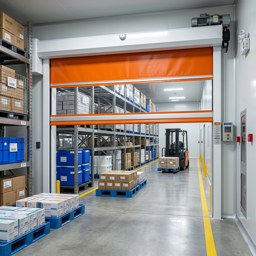 Industrial High-Speed Roll-Up Door with ISO 13849 Safety Certification and -30°C to +70°C Range Featuring Dual Safety Sensors