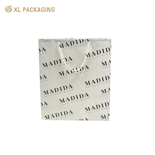 Custom Logo 300gsm Card Paper Shopping Bags with Matte Lamination and Cotton Ribbon Handles for Clothing