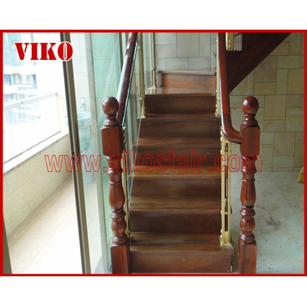 Solid Wood  Staircase VK67S  Wooden Handrail Tread Beech ,Railing tempered glass, Handrail b eech Stringer,carbon
