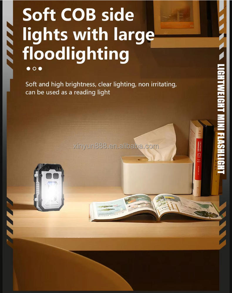 Cross-border Dual LED Keychain Lamp Multifunctional Magnetic Suction Flashlight Cob Side Lamp Outdoor High Bright Warning Lamp