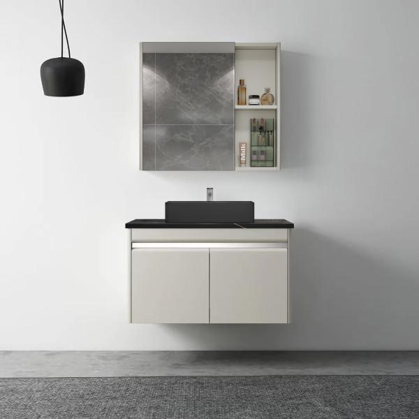 Aluminum Modern Bathroom Floating Vanity Set with Customized Size Washbasin Cabinet