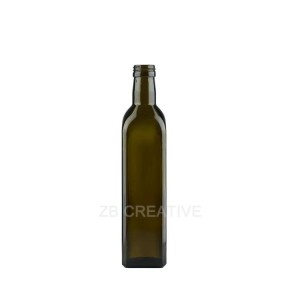 Antique Green Flint Marasca Glass Square Bottle 500ml Screw Cap Olive Oil 390g 6420S