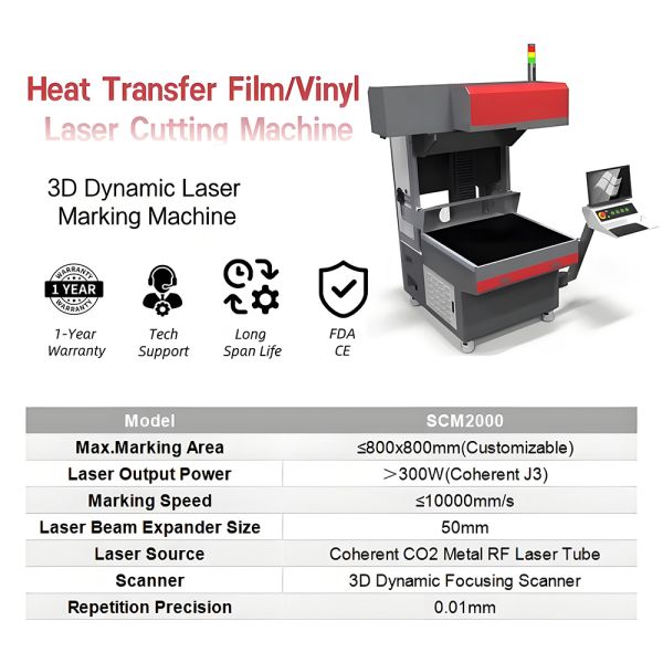 800*800mm Super Dynamic Focus CO2 3D Laser Marking Machine Used for Tombstone Marble Computer Printing Folding Laser AI BMP PLT