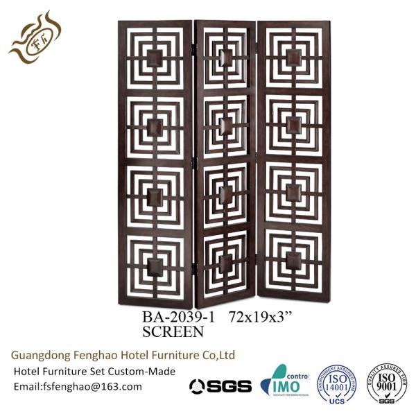 Wooden Carved Homedecor Tri Fold Room Divider / Decorative Partition Screen For Living Room