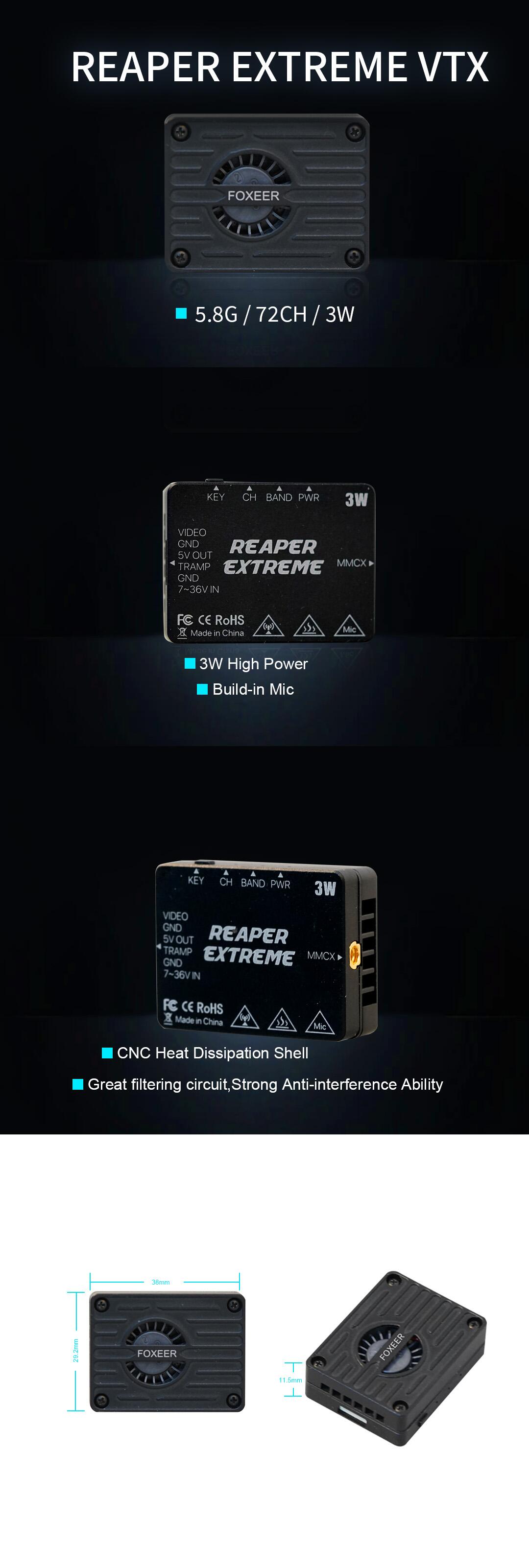 Foxeer 5.8G Reaper Extreme 3W 72CH VTX Transmission Module High-power For RC FPV Racing Drone Long-distance Navigation UAV