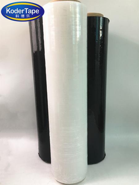clear and black Pre Stretchable Pallets Wraping 600% Elongation Rate Stretch Film Roll