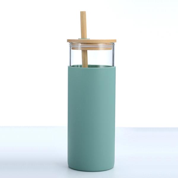Spill Proof 500ml Colorful  Outdoor Travel Glass Water Bottle With Straw Bamboo Lid Water Bottle Lightweight For Home OfficeCustomized Acceptable