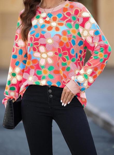 Casual Polka Dots Tops Crewneck Long Sleeve Shirts Lightweight Loose Sweatshirts