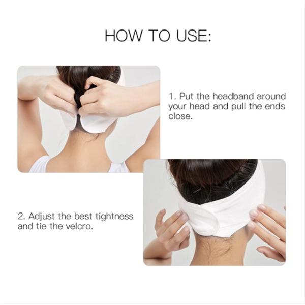 White Elastic Ajunstable Terry Cloth Spa Headband Stretch Towel Washable Facial Band Makeup Headband For Women