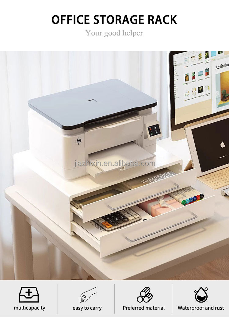 3layer Large Capacity Office Printer Storage Rack with 2 Drawers Living Room Desktop Organizer for Coffee Machine Microwave Oven