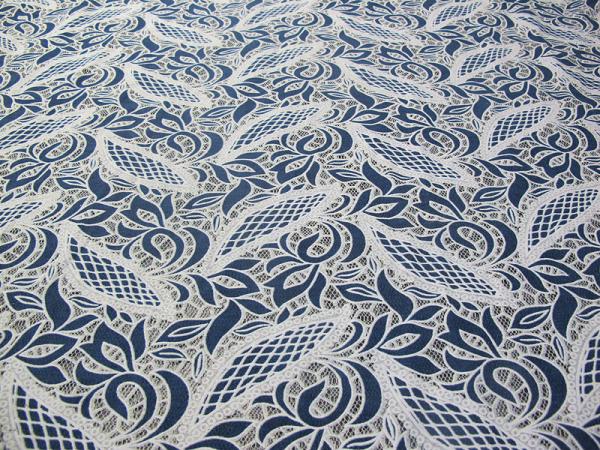 Blue Cotton Polyester Lace Fabric Leaf Mesh with Eco-friendly Dyeing(CY-DK0024)