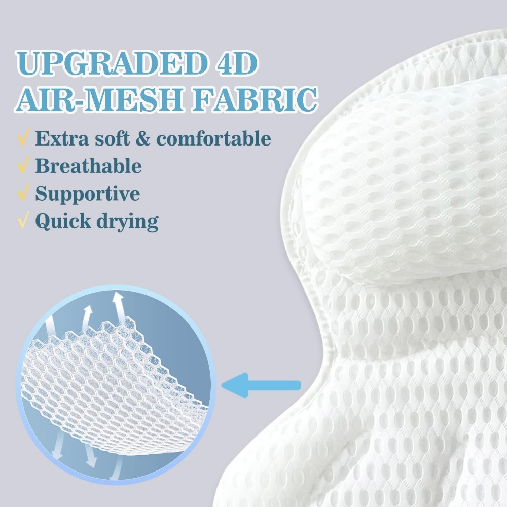 Quick-Dry 4D Air Mesh Bathtub Pillow with Non-Slip Suction Cups