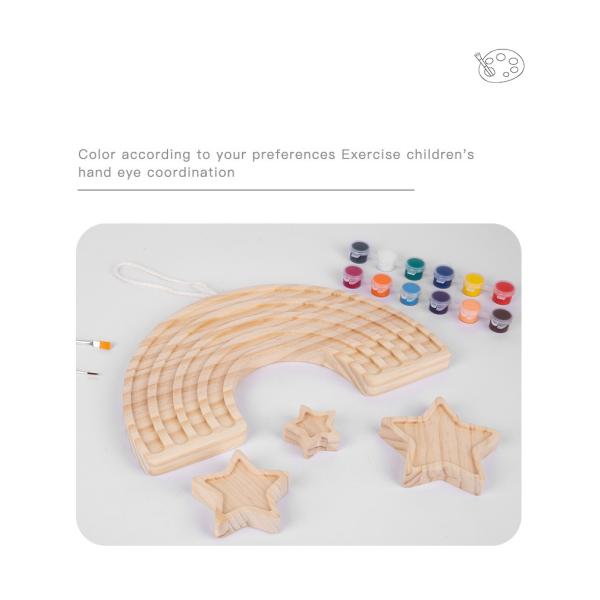 Wooden Rainbow Five Pointed Star Baby Developmental Toys Wall Hanging Graffiti Blocks