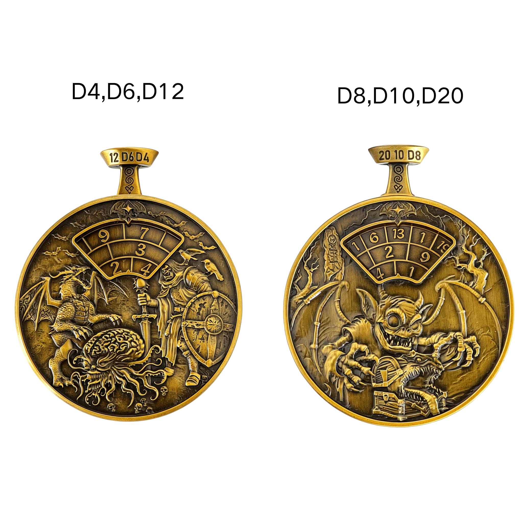 Premium Antique Copper Metal Dice Spinner with 7-in-1 Dual Sided Design and Press-to-Spin Mechanism for TRPG Gaming