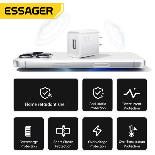 ESSAGER 10W USB A PD3.0 QC3.0 5V 2A Chargeur de téléphone murale Porte unique ES-CD51