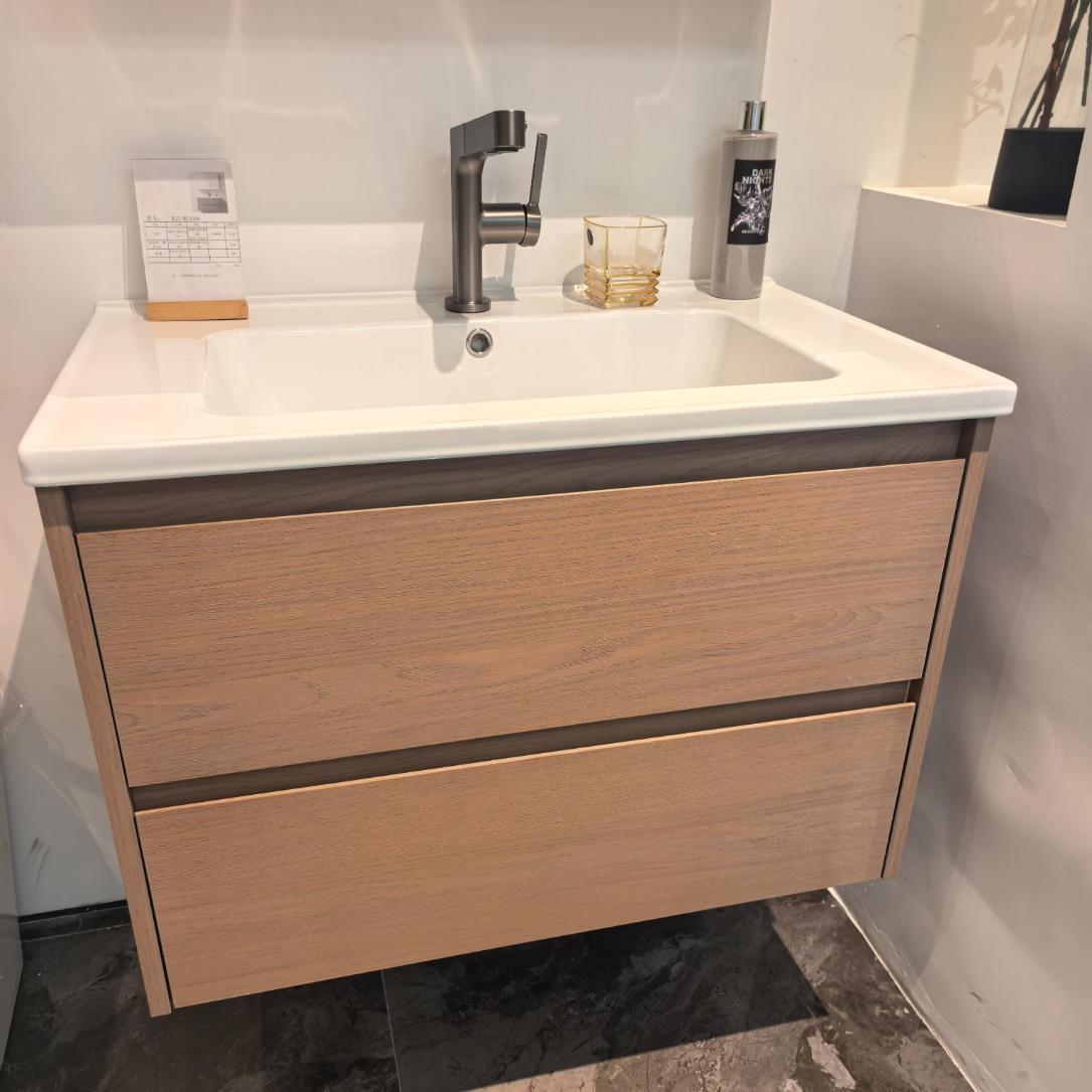 ODM Wall Hung Wood Bathroom Vanity Units Cabinet With Tri Panel LED Mirror Anti Scratch