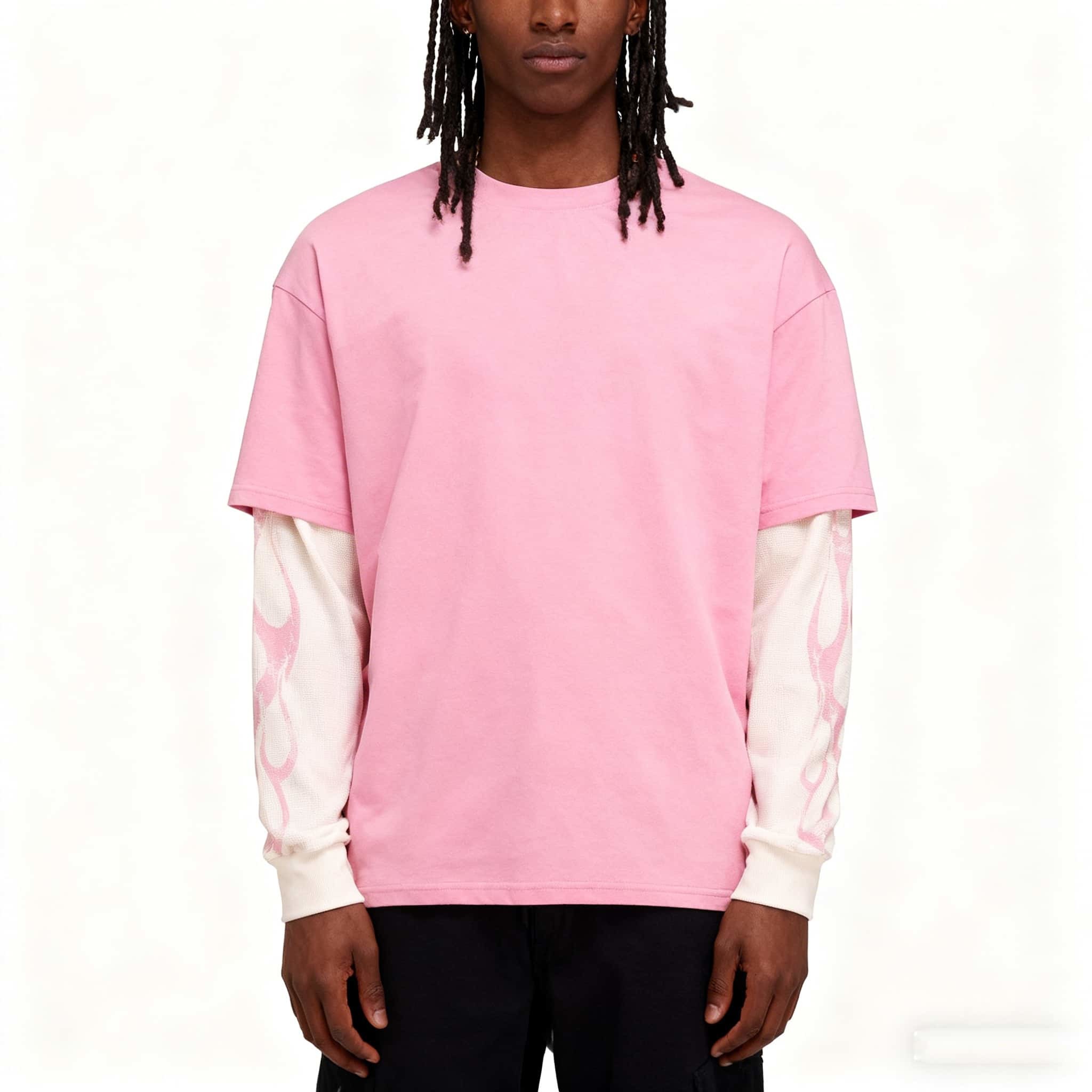 Custom Oversized Fake Two-Piece Long Sleeve T-Shirt with Sleeve Print