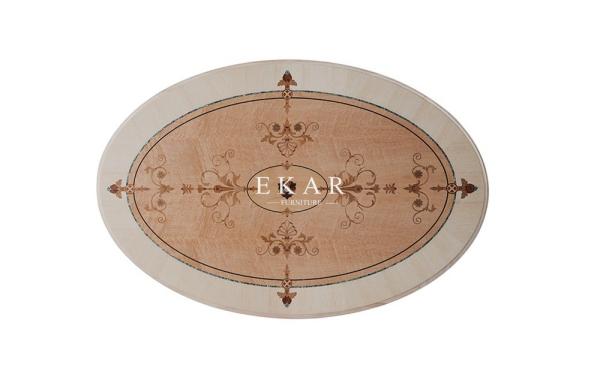 Shell and Veneer Table Top Antique Ash Wood Oval Shaped Luxury Coffee Table