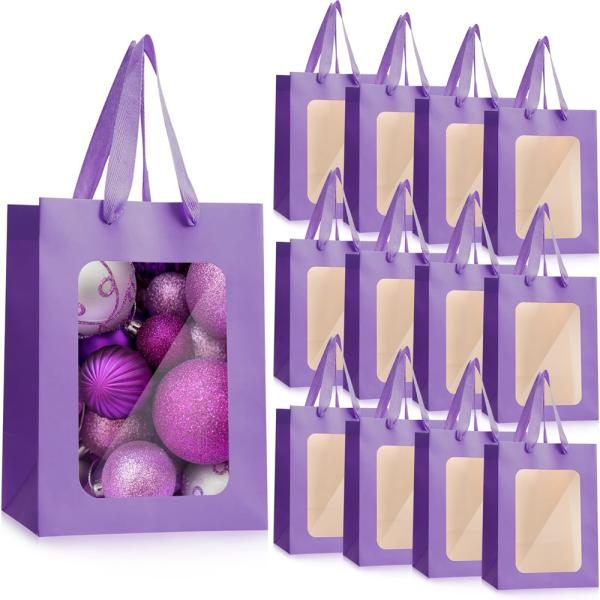 Embalaje de regalo de flores personalizado Bolsas de papel Kraft con ventana transparente y logotipo personalizado