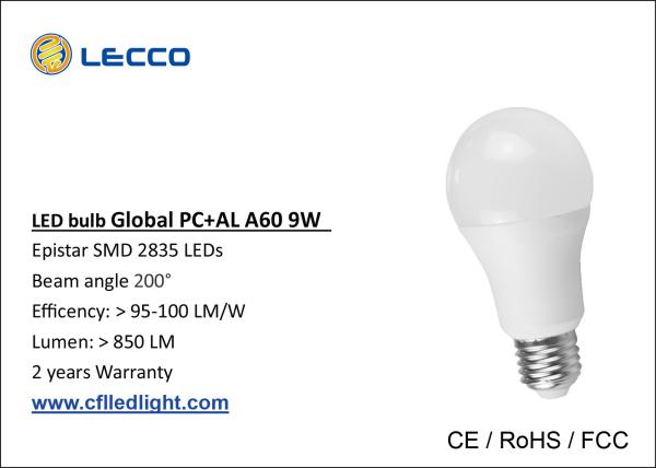 Pure White 9w Led Bulb Lights E27 , Smd 2835 Led Low Voltage Light Bulbs 3000k / 6000K