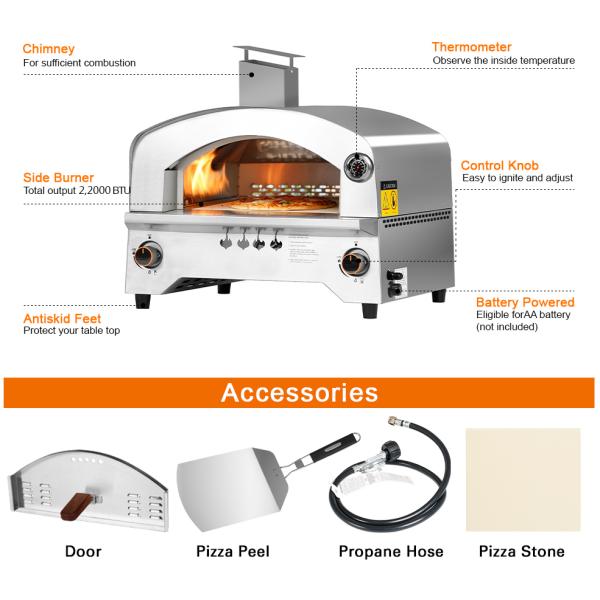 12 Inch Outdoor Backyard Pizza Maker with Stainless Steel Propane Gas Oven Durable