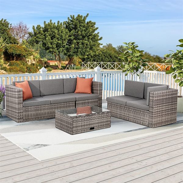 All Weather PE Wicker Rattan Outdoor Sectional Furniture L-Shaped Corner Patio Sofa Conversation Outdoor Furniture Set
