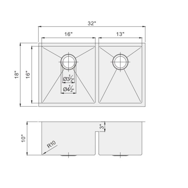 Кухонная раковина Ундермоунт границы 32 дюймов низкая, раковина шара 16 датчиков нержавеющая одиночная