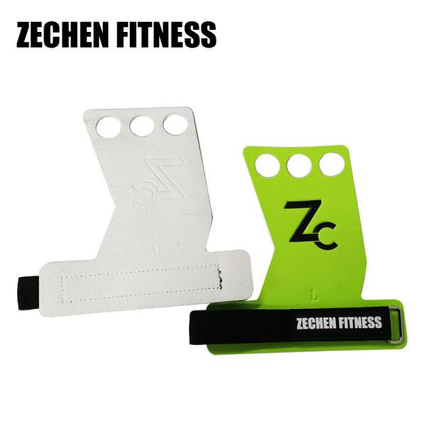 Workout carbon leather palm protect gloves 3 holes green crossfit hand grips for WOD