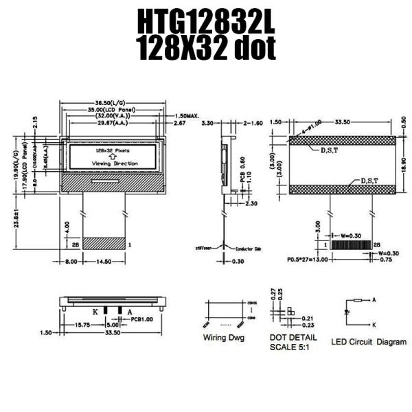 128X32 Graphic COG LCD ST7567 | STN + Display With White Backlight/HTG12832L