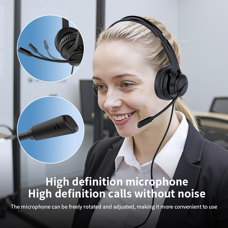 JTY-1225 Head mounted wired headphones with microphone, desktop laptop, online learning, office, customer service, call headset 3.5mm/Type-C/USB plug, supporting OEM/ODM customization service