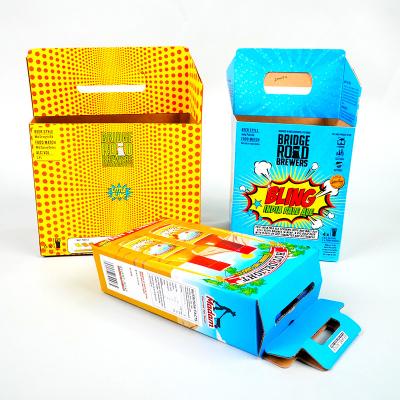 Portable Corrugated Paper Packaging 6 Bottle Beer Box With Custom Printing And Handle
