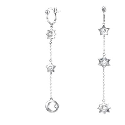 1.75g 3.7in Sterling Silver Jewelry Earrings Moon Star Alloy Drop Earrings SGS