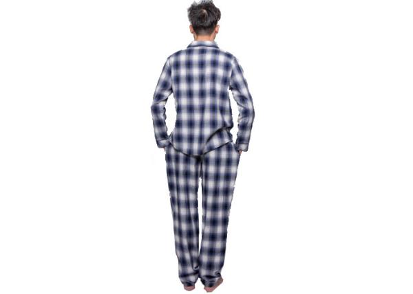 Shirt Collar Mens Plaid Pajama Set Sleepwear , Two Piece Pajama Set Rounded Edges