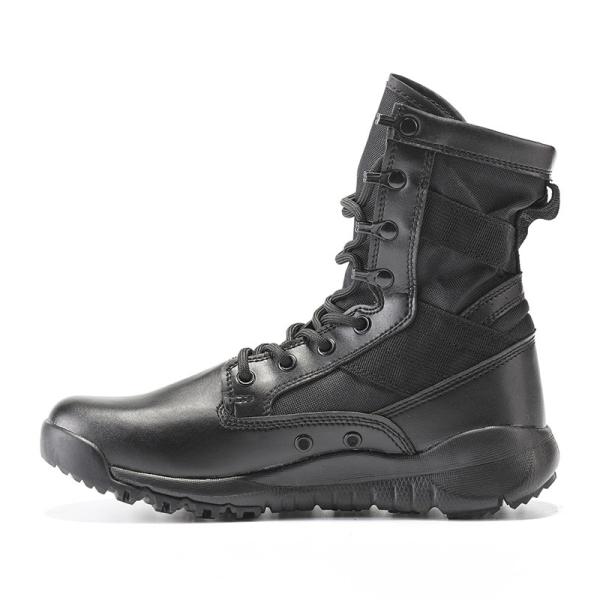 Round Toe Slip Resistant Leather Combat Footwear Gear With Shock Absorbent Rubber Sole