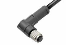 M5 Angled Female Overmolded Plug Connector 3/4pin Black 20A Solder IP67