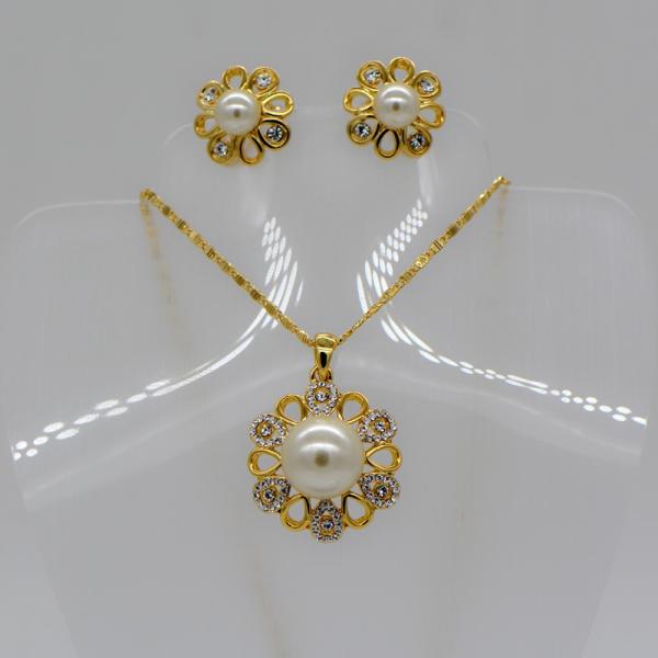 Pearl Trendy luxury crystal Necklace pendant 18K Real Gold Plated Necklace Earrings