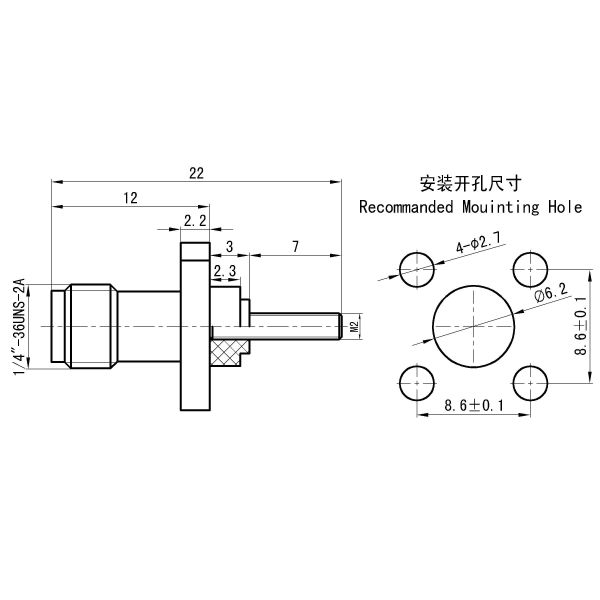 SMA Female Flange-Mounted RF Coaxial Socket